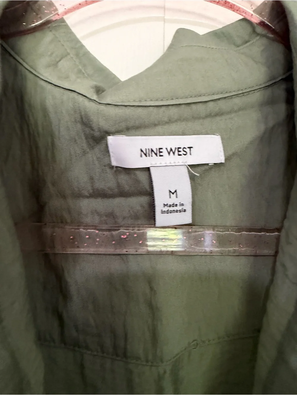 Nine West Olive Green Button-Front Midi Shirt Dress - Picture 2 of 3